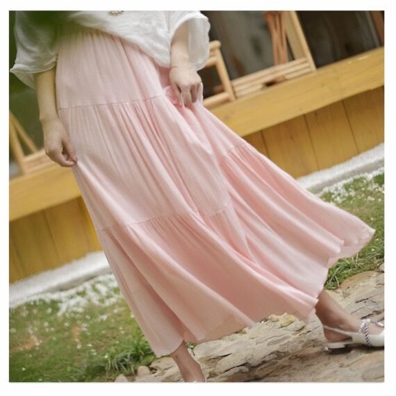 Flowy High Waist Cotton Linen Skirt - Image 4