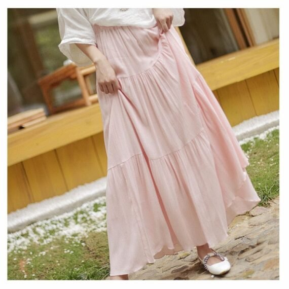 Flowy High Waist Cotton Linen Skirt - Image 5