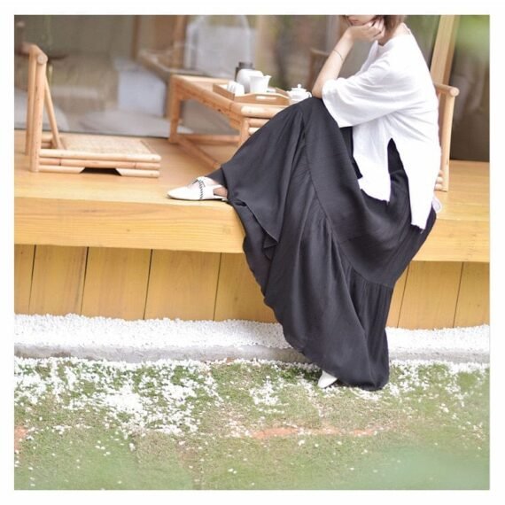 Flowy High Waist Cotton Linen Skirt - Image 15