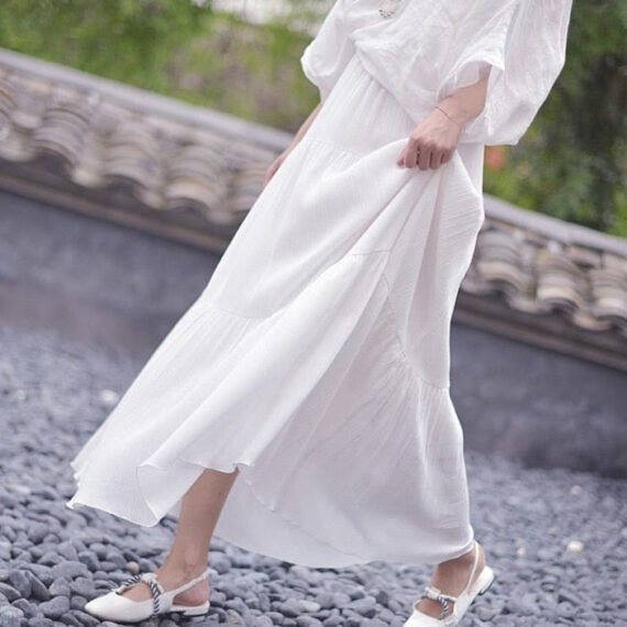 Flowy High Waist Cotton Linen Skirt - Image 7