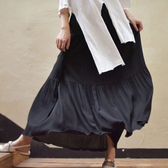 Flowy High Waist Cotton Linen Skirt - Image 16