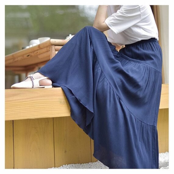 Flowy High Waist Cotton Linen Skirt - Image 17