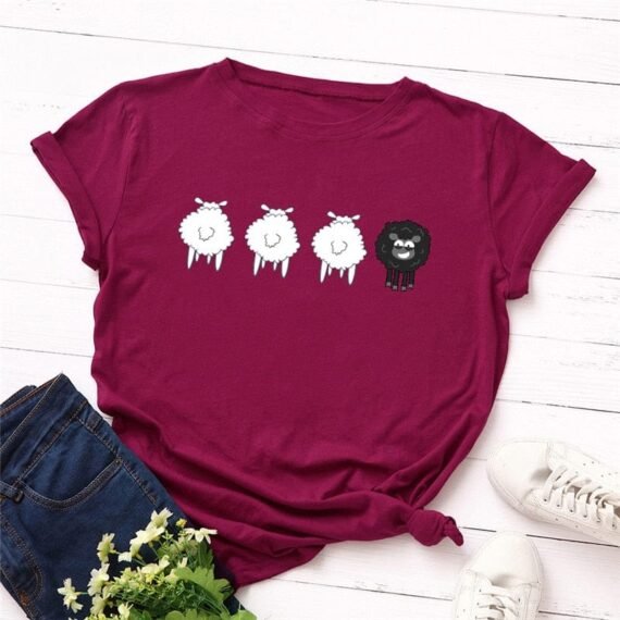 Black Sheep Cartoon O-Neck T-Shirt - Image 6