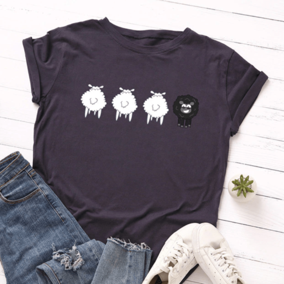 Black Sheep Cartoon O-Neck T-Shirt - Image 10