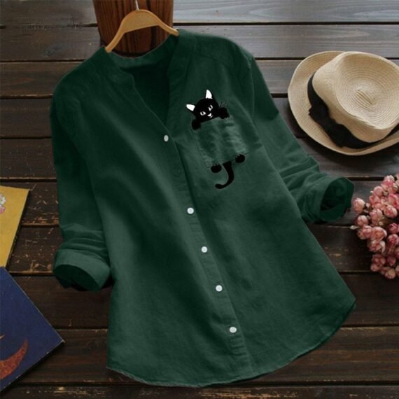 Cat Lover V-Neck Blouse - Image 5