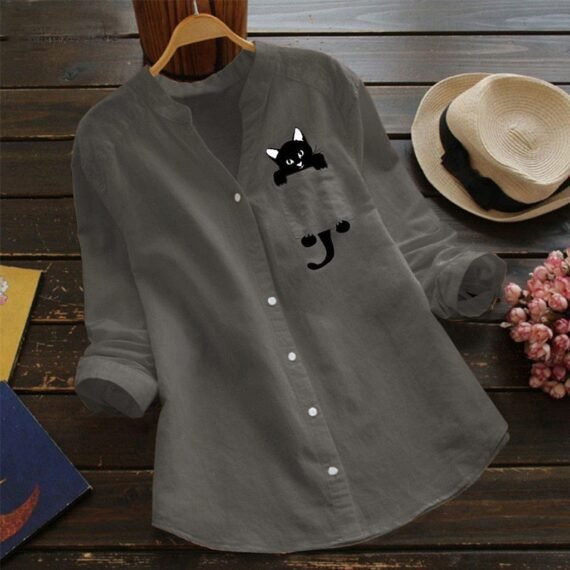 Cat Lover V-Neck Blouse - Image 3