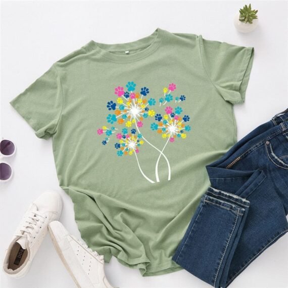 Paw Petals Dandelion Cotton T-Shirt - Image 5