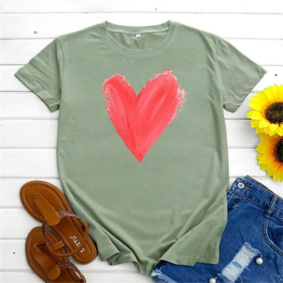 Graphic Printed Heart  O Neck Tee - Image 3