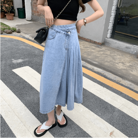 Hania Korean Style Asymmetrical Jeans Skirt - Image 3