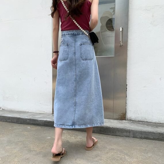 Hania Korean Style Asymmetrical Jeans Skirt - Image 6