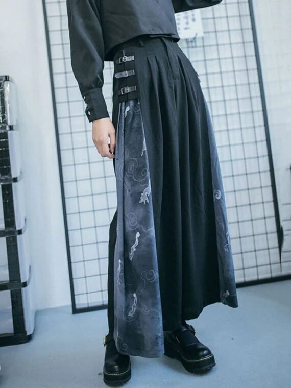 Harajuku Patchwork Pleated Palazzo Pants - Image 3