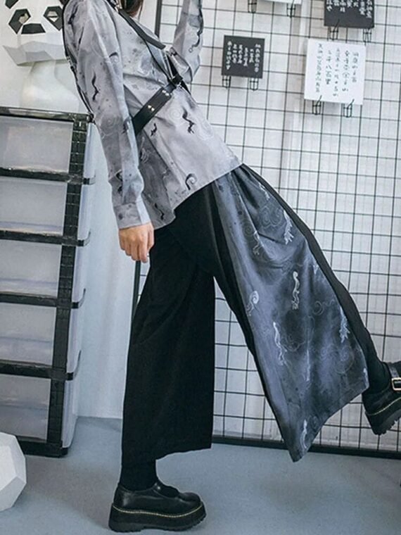 Harajuku Patchwork Pleated Palazzo Pants - Image 4