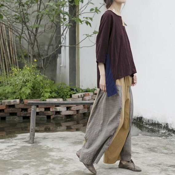 Loose Patchwork Cotton Linen Pants | Lotus - Image 3