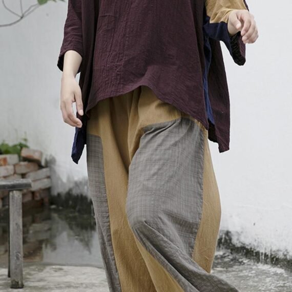 Loose Patchwork Cotton Linen Pants | Lotus - Image 6