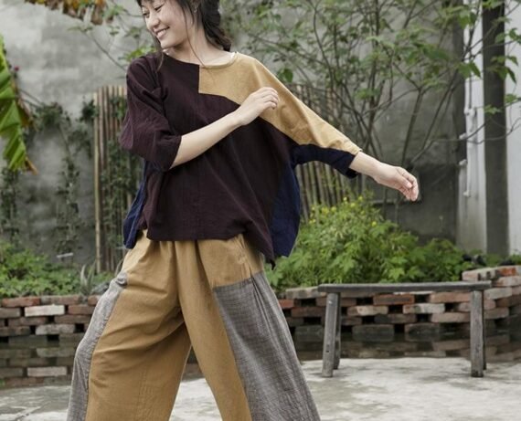 Loose Patchwork Cotton Linen Pants | Lotus - Image 5