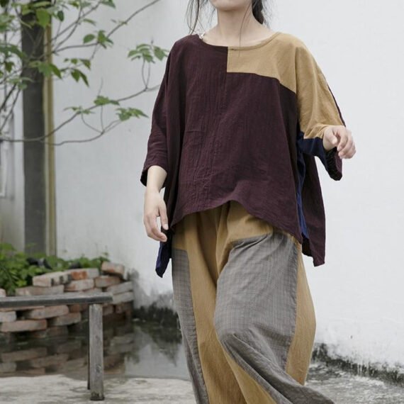 Loose Patchwork Cotton Linen Pants | Lotus - Image 2