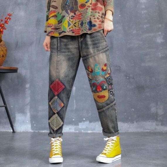 Rebels Geometric Embroidered Jeans - Image 5