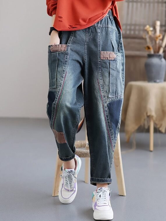 Patchwork Harem Denim Pants - Image 2