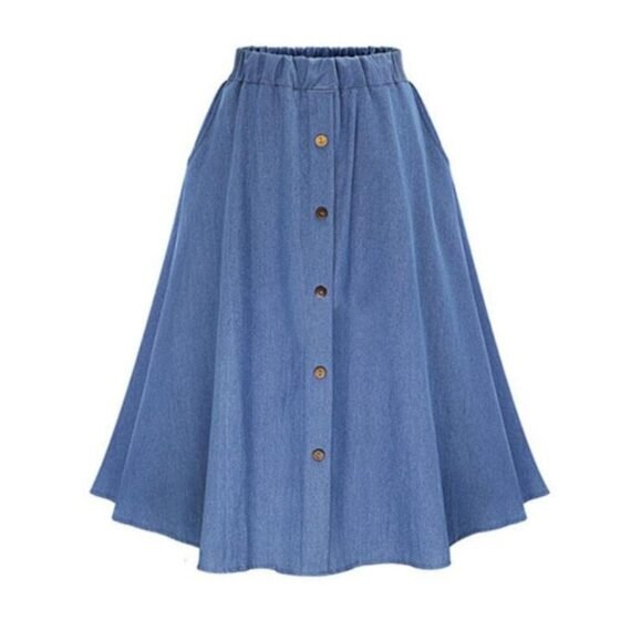 Hanna Pleated Denim Midi Skirt - Image 2
