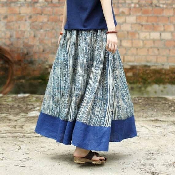 Gaia Beige & Blue Linen Skirt | Zen - Image 6