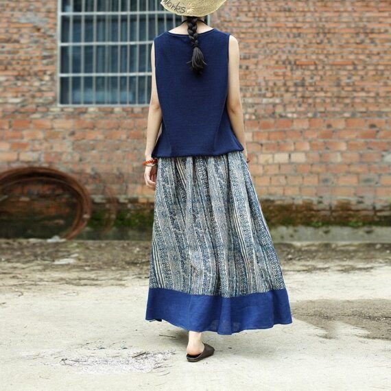 Gaia Beige & Blue Linen Skirt | Zen - Image 8