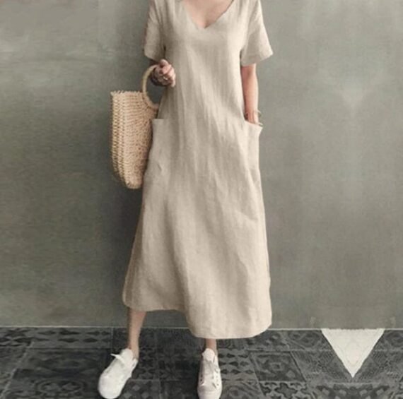 Madeleine Cotton Linen Midi Dress - Image 2