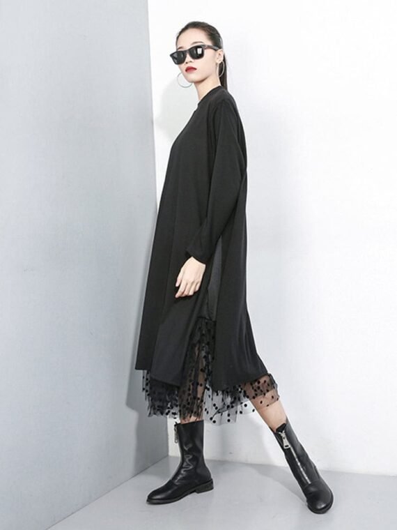 Long Sleeve Black Mesh Dress - Image 2