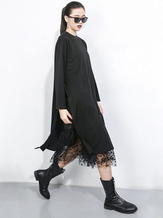 Long Sleeve Black Mesh Dress - Image 3