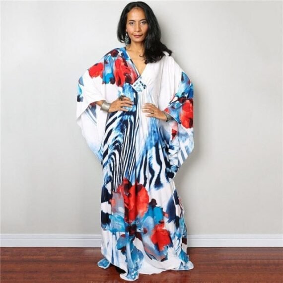 Love Story White Floral V-Neck Kaftan Dress