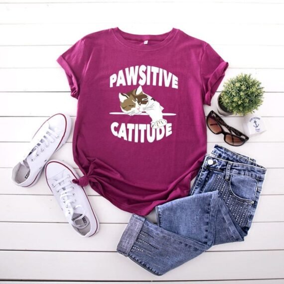 Pawsitive Catitude Graphic T-Shirt - Image 2