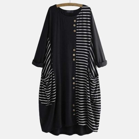 Anna O Neck Striped Midi Dress - Image 2