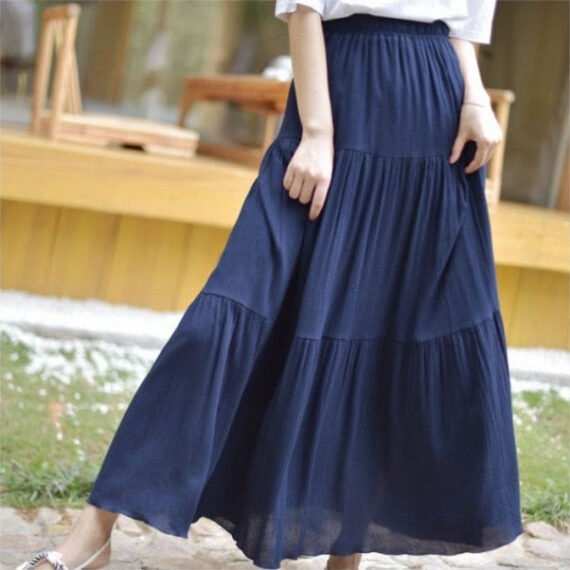 Flowy High Waist Cotton Linen Skirt - Image 18