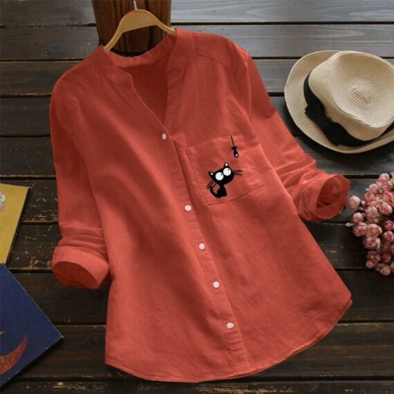 Cat Lover V-Neck Blouse - Image 6