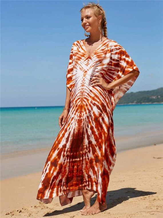 Orange Tie Dye Beach Dress - Image 4