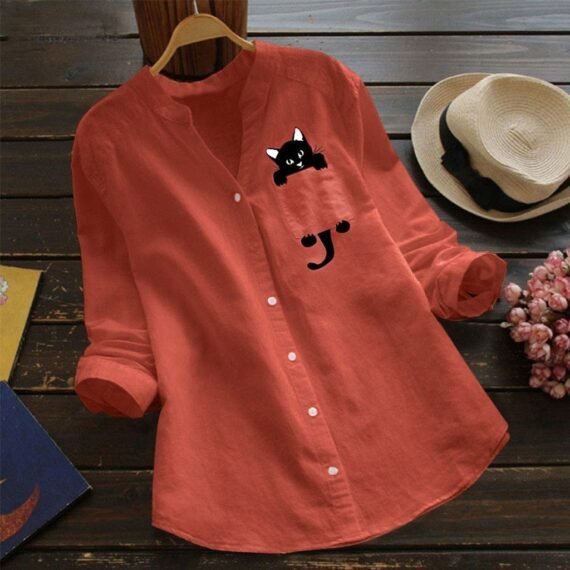 Cat Lover V-Neck Blouse - Image 7