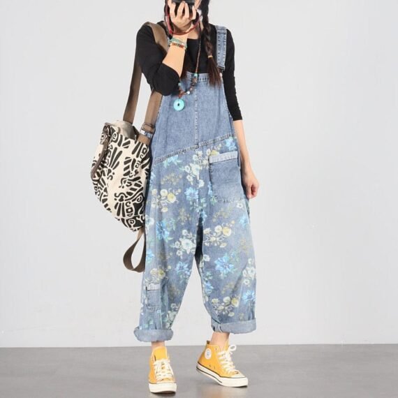 Light Blue Floral Denim Overall