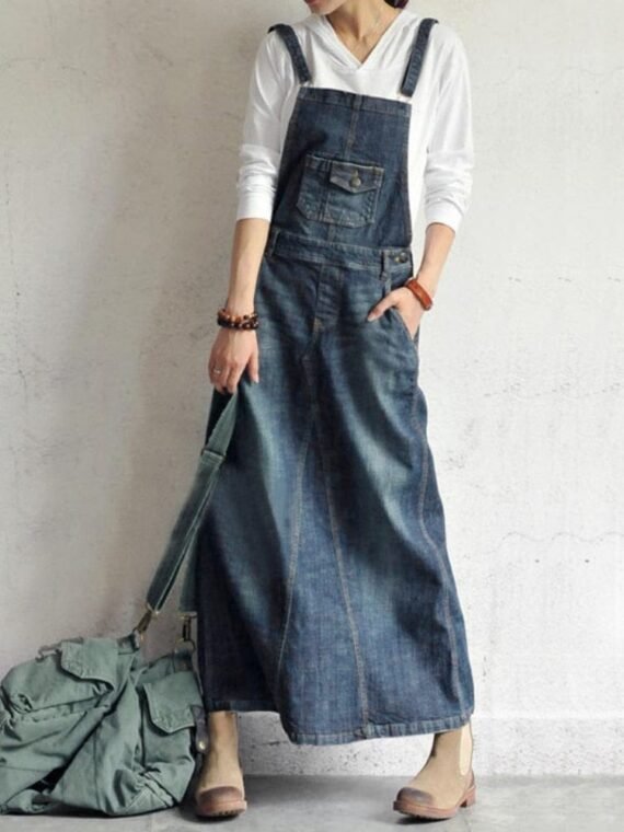 Oversize Shoulder strap Denim Dress