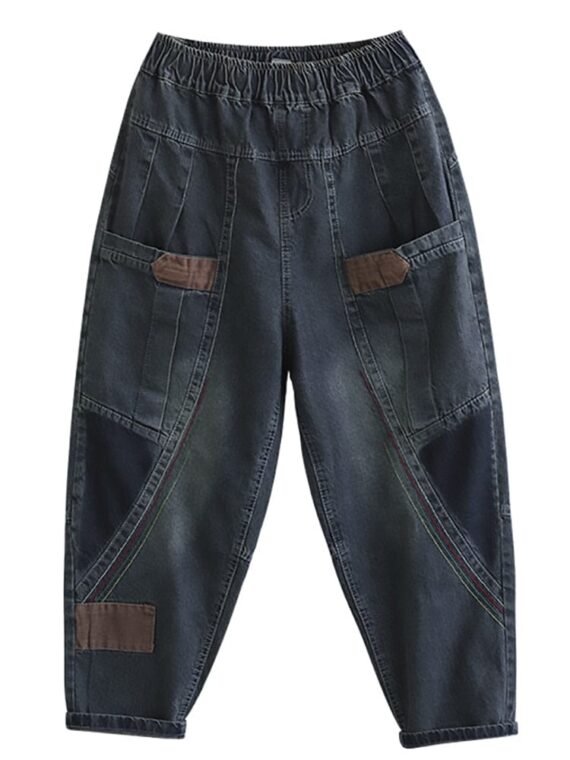 Patchwork Harem Denim Pants - Image 3