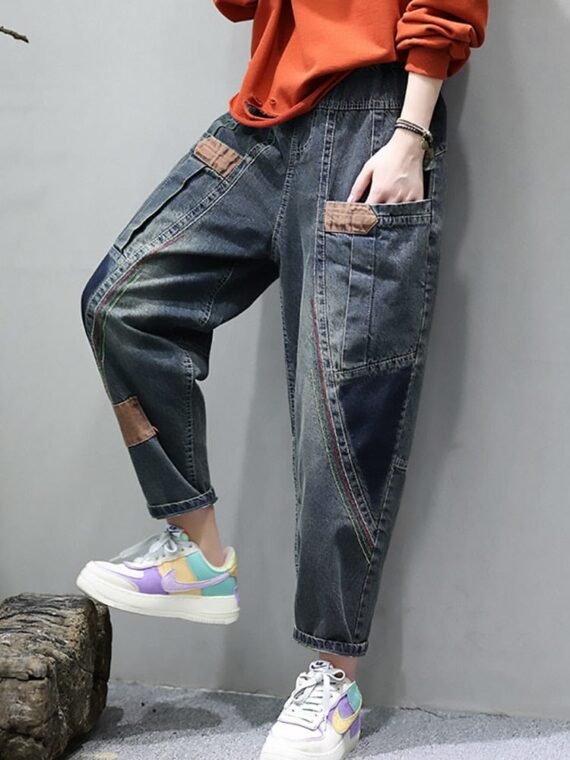 Patchwork Harem Denim Pants - Image 4