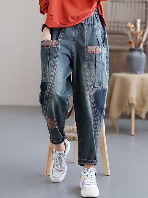 Patchwork Harem Denim Pants - Image 5