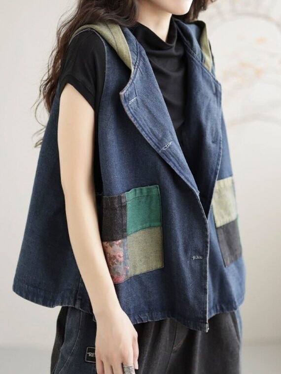 Patchwork Punk Denim Vest - Image 3