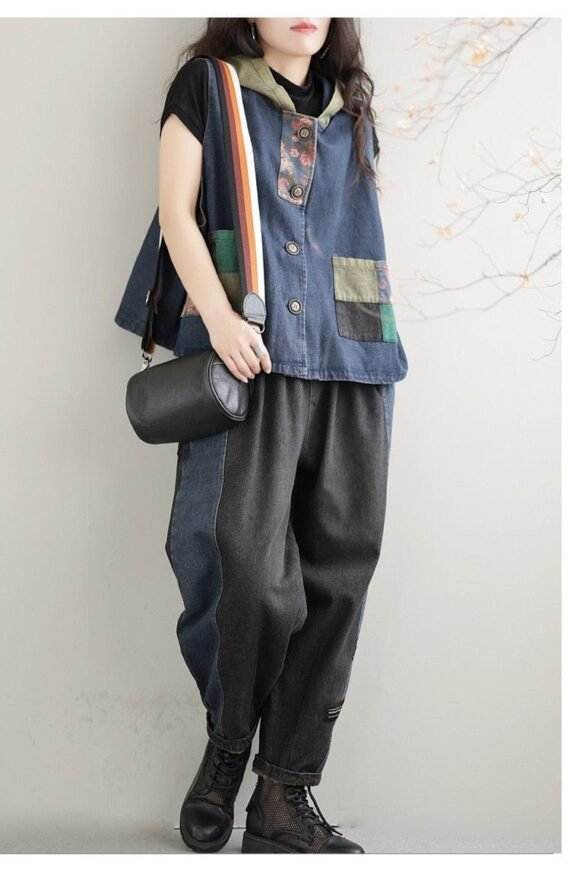 Patchwork Punk Denim Vest - Image 4