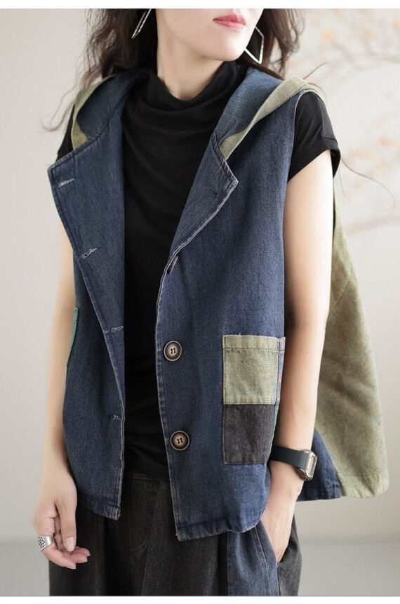 Patchwork Punk Denim Vest - Image 6