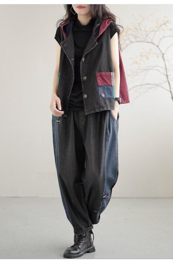 Patchwork Punk Denim Vest - Image 7