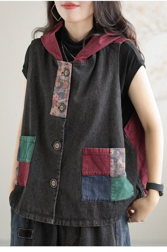 Patchwork Punk Denim Vest - Image 8