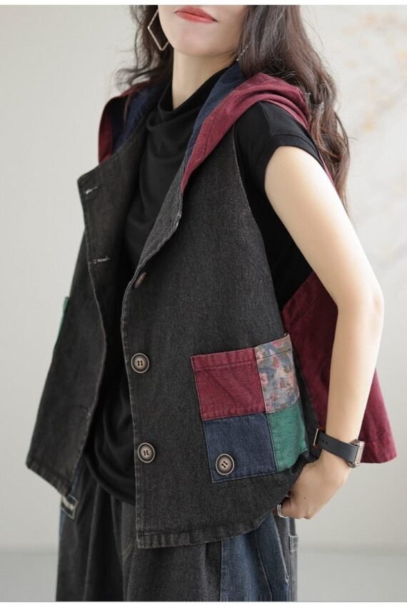 Patchwork Punk Denim Vest - Image 9