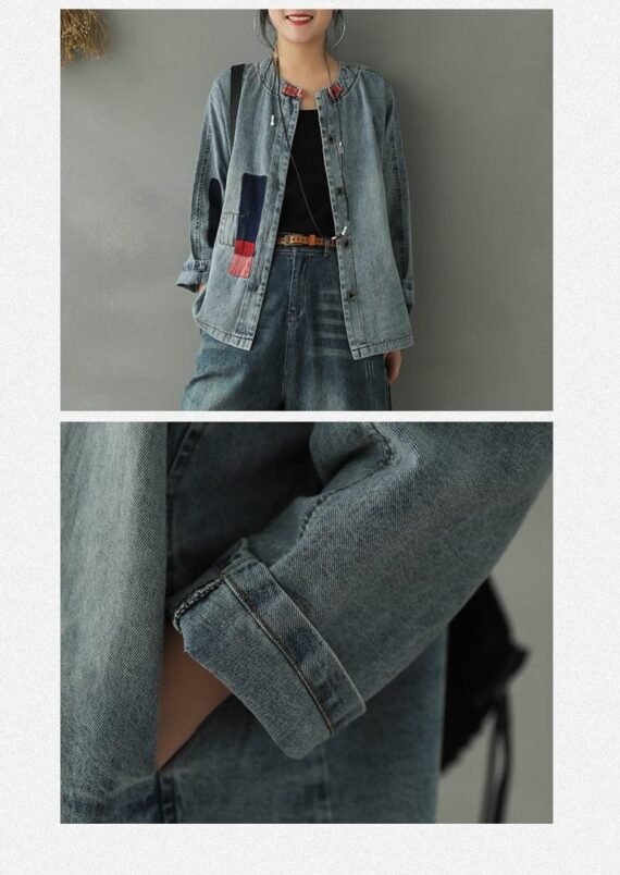 Patchwork Washed Denim Jacket - Image 5