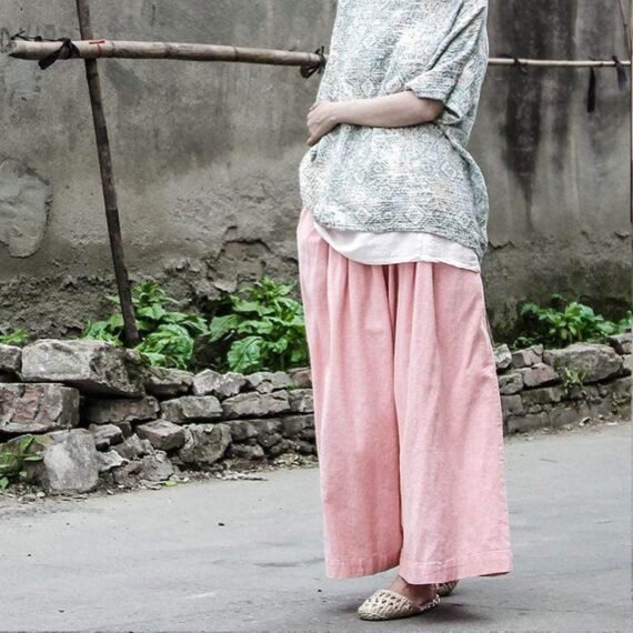 Pink Cotton Linen Palazzo Pants | Lotus - Image 4