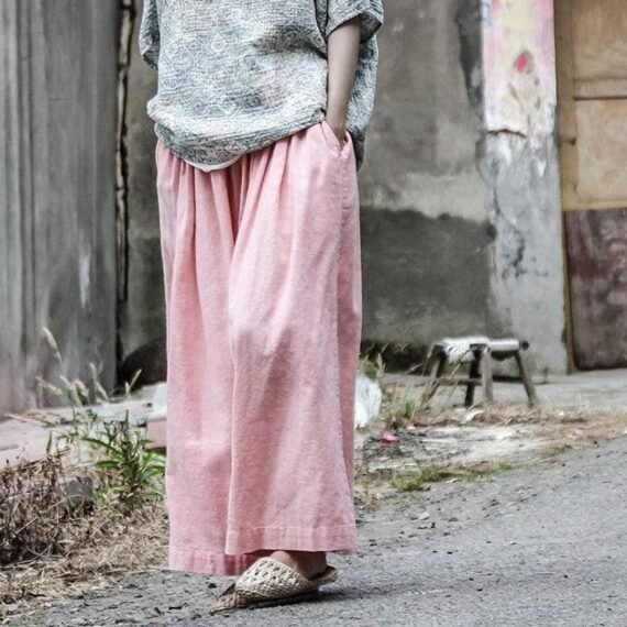 Pink Cotton Linen Palazzo Pants | Lotus - Image 2