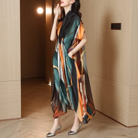 Abstract Art Natural Silk Midi Dress - Image 2